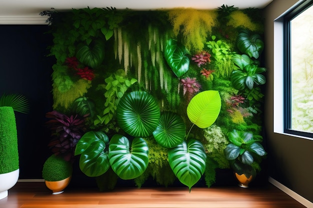 Вертикальный сад на фоне природы живая зеленая стена дьявольского плюща папоротники филодендрон пеперомия i