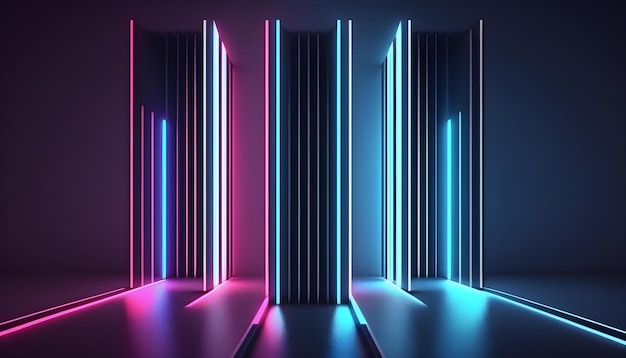 Vertical Glowing Neon Lines in Ultraviolet Spectrum Futuristic 3D Cyber Space Background