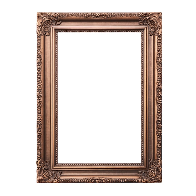 Vertical golden frame on a transparent background