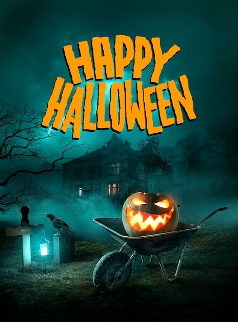 Photo vertical halloween banner with pumpkin