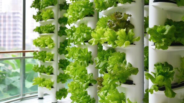 垂直ハイドロポニック農業 - 新鮮なサラダの緑を育てる