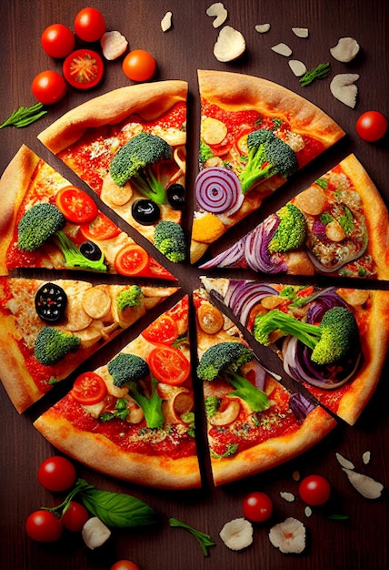 Foto immagine verticale di una pizza vegetariana vegana