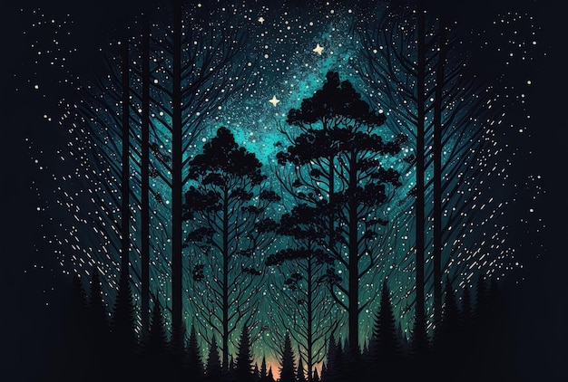 Vertical image of a woodland with a gorgeous starry night sky that would make a terrific wallpaper
