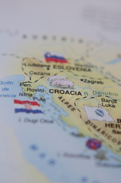 vertical map of croatia with the flag of croatia in travel concept