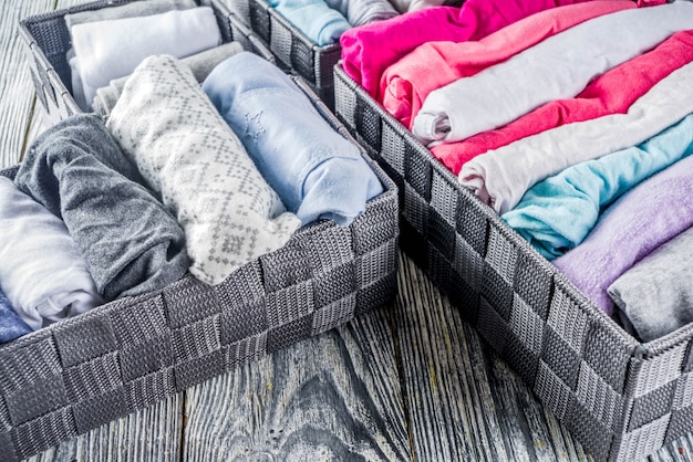 Vertical Marie Kondo tidying clothes method