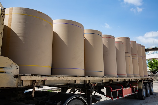 Vertical paper axis waiting to be used  recycle on the trasportion truck