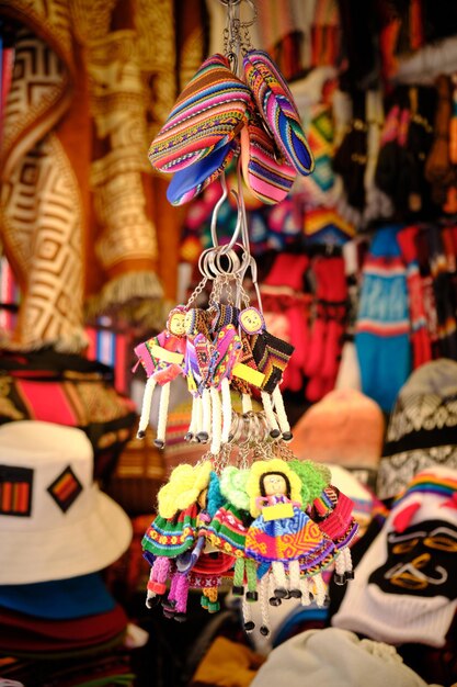 Photo vertical photo of colorful handmade keychains for travel reducer in la paz bolivia