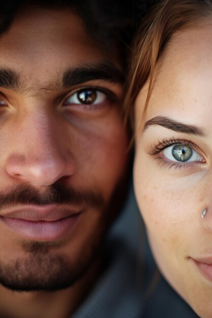 Vertical portrait of two multiracial friends They press face to face Generative AI