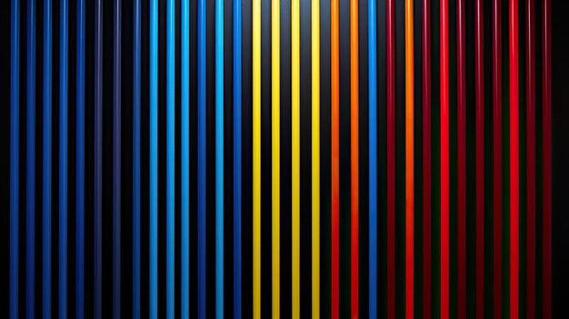 写真 vertical precise lines in a vibrant color palette of blue red or yellow forming a flat and repeating pattern on a sleek black background showcasing clean and shining lines seamless pattern