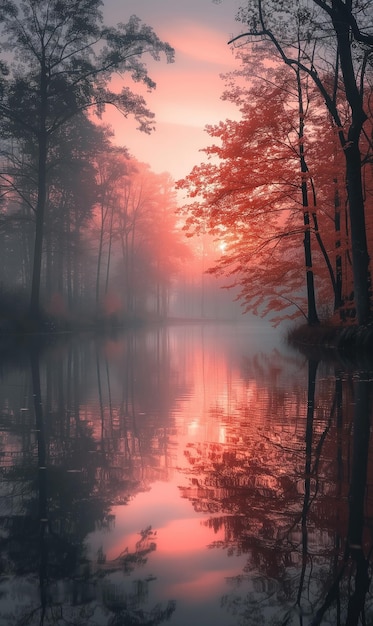 垂直の静かな背景と夕暮れの秋の水のテーマ
