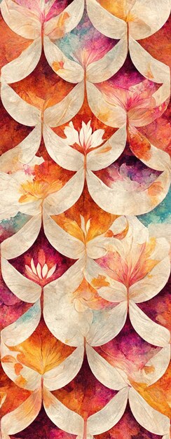 Vertical Seamless Pattern Floral Watercolor Background