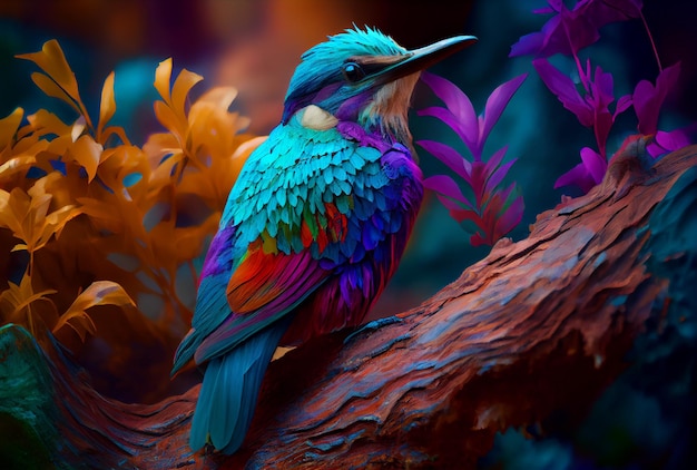 Vertical shot of beautiful colorful bird with forest background