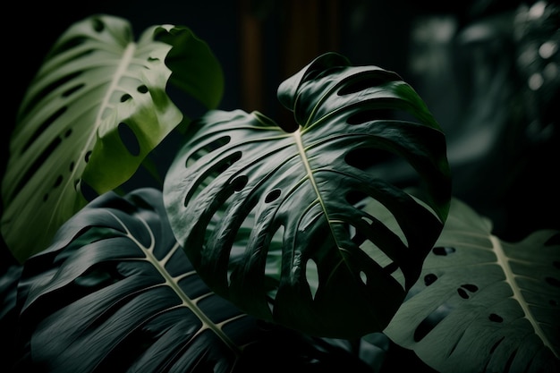 Vertical shot of beautiful Monstera flower at forest