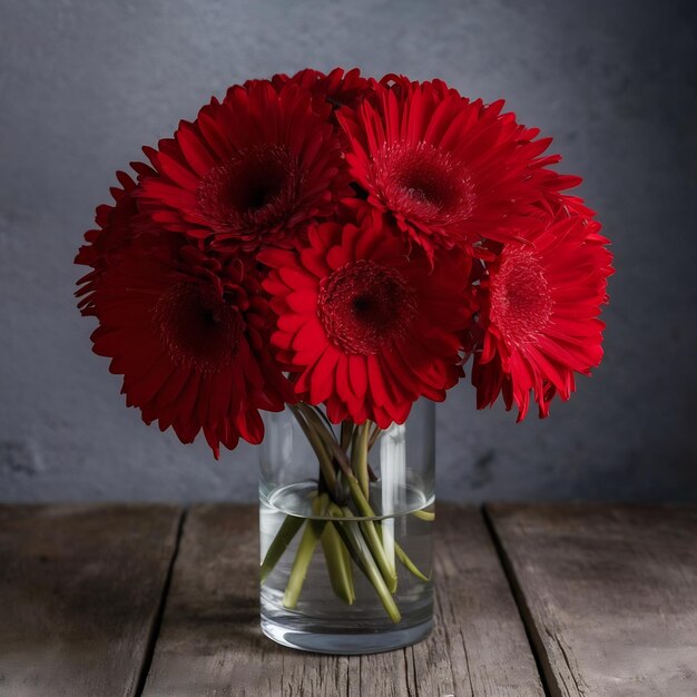 Photo vertical shot of beautiful red billbergia flowers in a glass vase