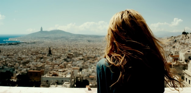 Vertical shot of a Beautiful strong young woman at Athens Greece