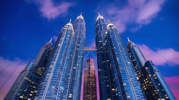 Vertical shot of blue skyscrapers