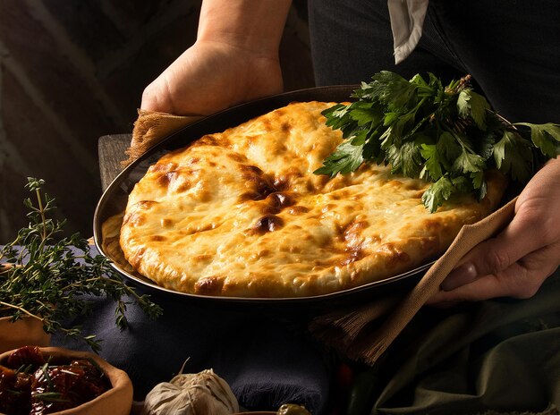 Vertical shot of a chef serving a gourmet Georgian dish