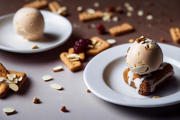 Vertical shot of delicious ice cream with almond 3d illustrated