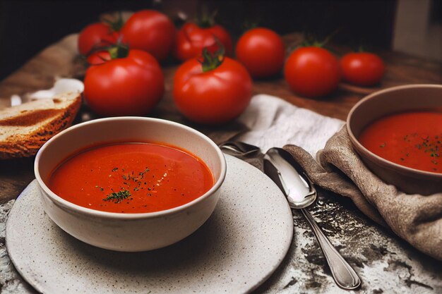 Vertical shot of delicious tomato soup