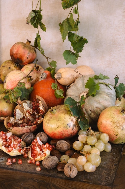 Vertical shot of edible fruits on a table