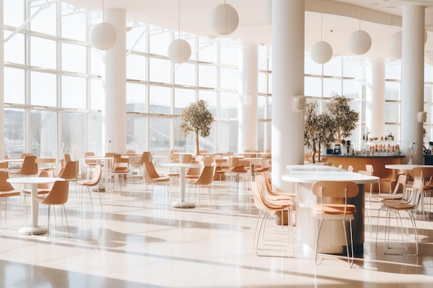 Vertical shot of an empty cafeteria