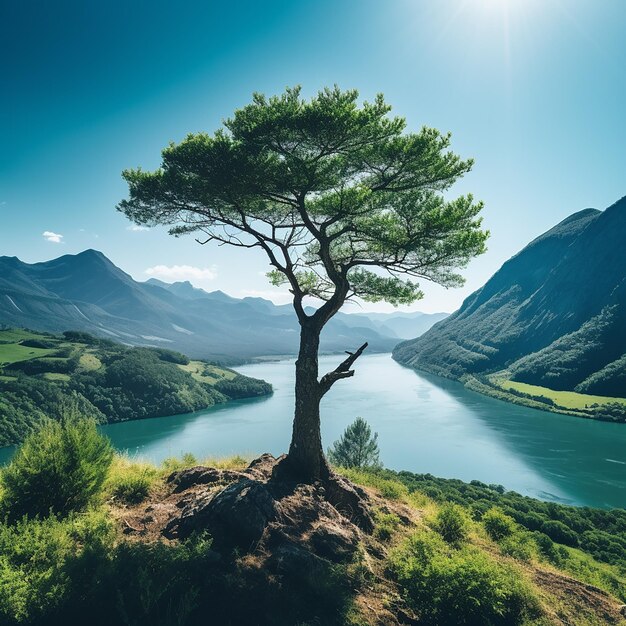 Vertical shot of a green tree with an orange