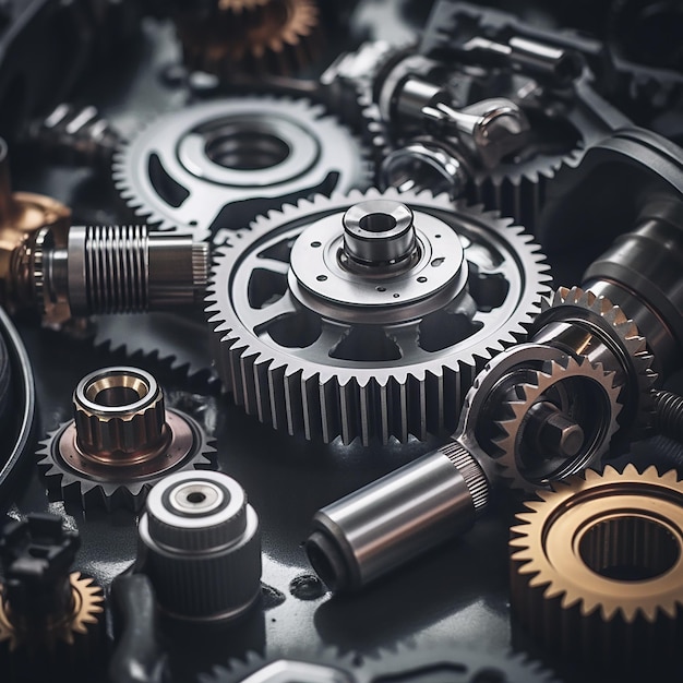 Photo vertical shot of grey metallic gears