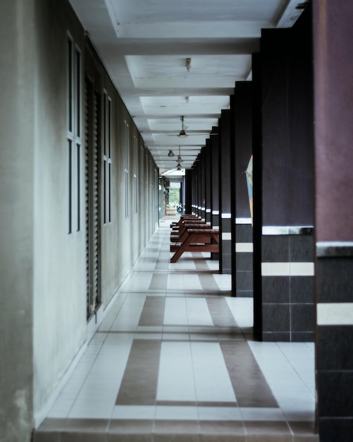 Vertical shot of the hallway of the building