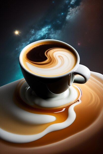 Photo vertical shot of hot coffee with waffles ai generative