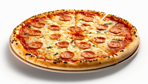 vertical shot of isolated delicious pizza with salami