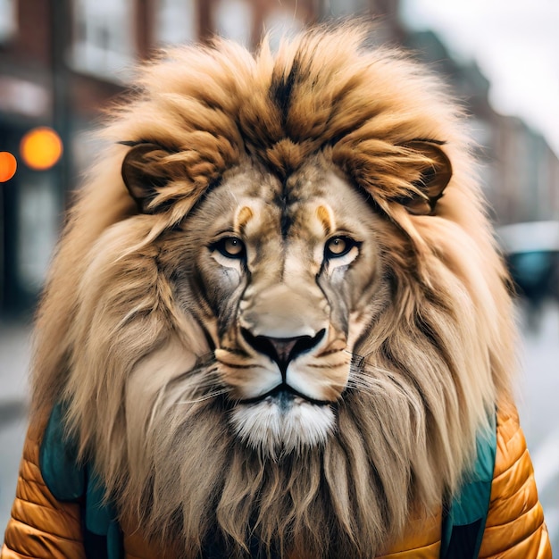 a vertical shot of a lion with a blurred background vertical shot of a lion with a blurred back