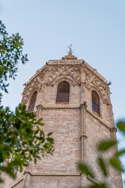 A vertical shot of the Miguelete bell tower, Valencia, Spain.