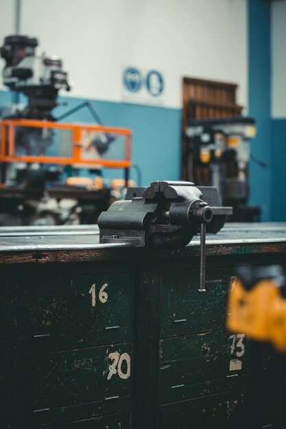 Vertical shot of the milling machine at the factory