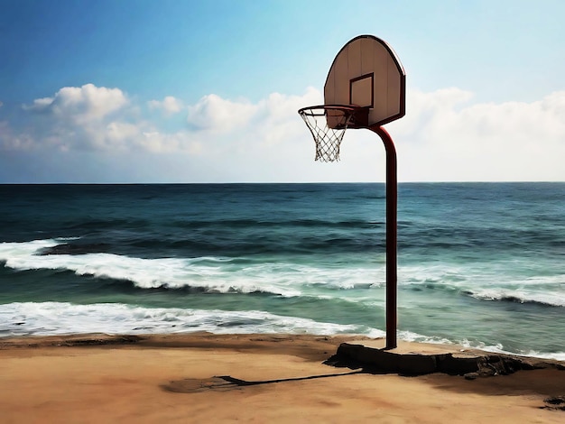 写真 海の近くのバスケットボールホープの垂直ショット ジェネレーティブai