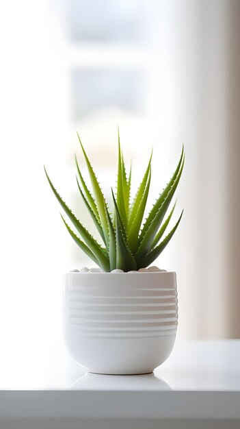 写真 部屋の装飾に最適な自然光の部屋内の白いポットの植物の垂直ショット