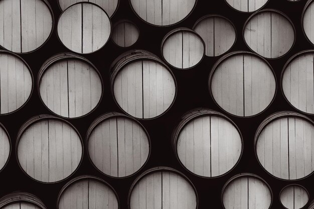 Vertical shot of old black and white barrels seamless textile pattern 3d illustrated