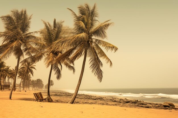 Vertical shot of palm trees on sandy beach