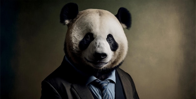 Vertical shot of panda in suit spirit animal
