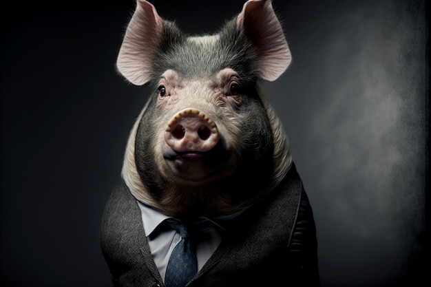 Vertical shot of pig in suit spirit animal