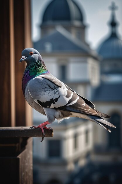 Vertical shot of a pigeon in flight