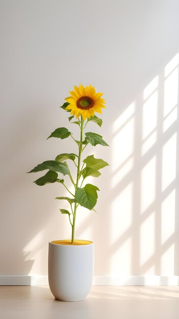 Photo vertical shot of a plant in a white pot inside a room natural light great for a room decor