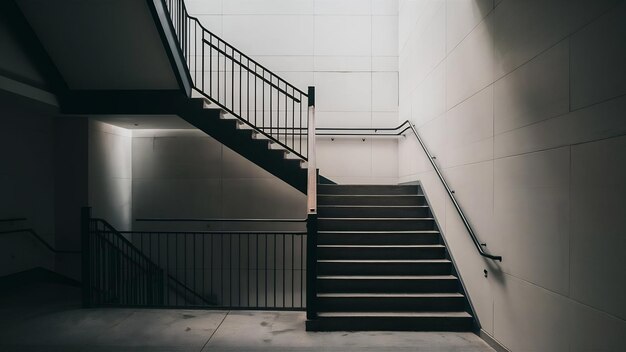 Vertical shot of a staircase next to a white wall