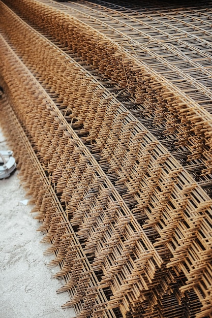 Vertical shot of steel reinforcement for concrete