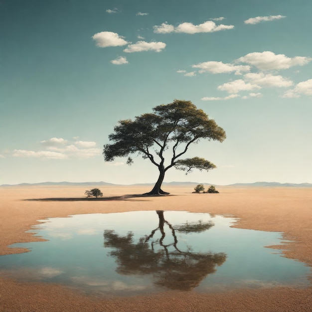 Вертикальный снимок дерева в пустынном ландшафте под чистым небом