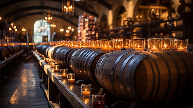 a vertical shot of a wine barrels