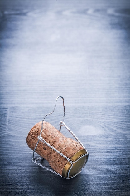 Vertical view on corck of champagne with wire