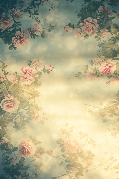 사진 수직 빈티지 꽃 벽지 배경은 빈티지 플러스를 선보이는 향수적이고 매력적인 장면입니다.