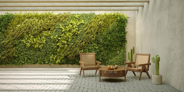 Photo vertical wall garden in interior design 3d render