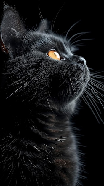 Vertical wallpaper for mobile phone black cat on a black background