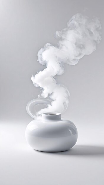 Vertical white background with white smoke from a white bowl